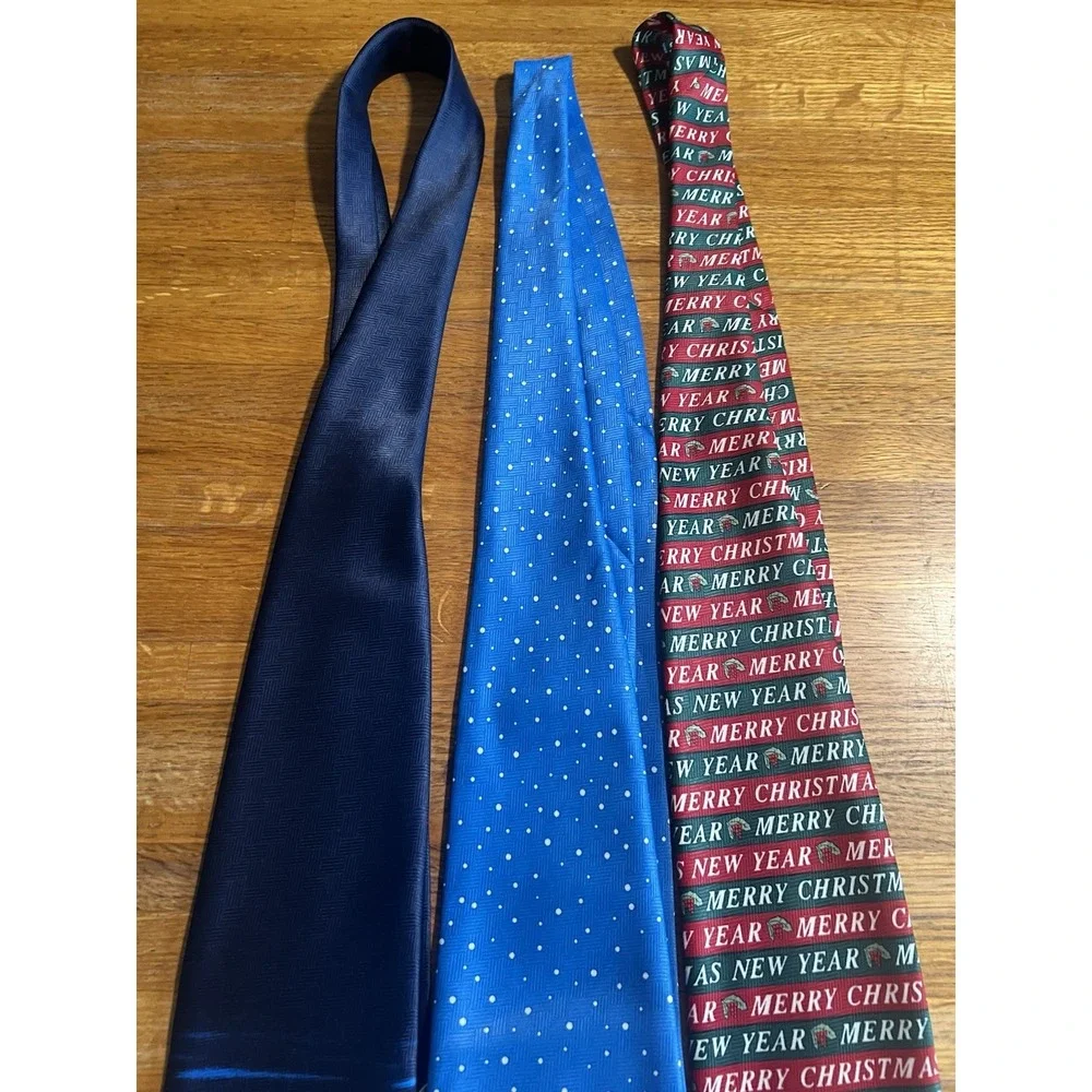 Lot Of 3 Men‎ Tie Christmas Holiday Snowman Reindeer Holly Polyester Neckties